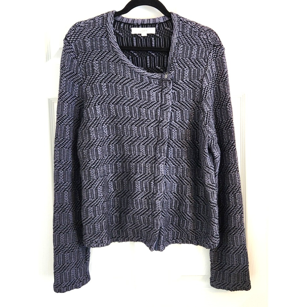 Ann Taylor Loft Sweater Layer Top Size XL Dark Blue Front Zip Soft Warm